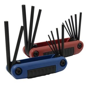 Juego de llaves hexagonales tipo navaja en pulgadas y metricas estuche bimaterial, 16 pz Urrea