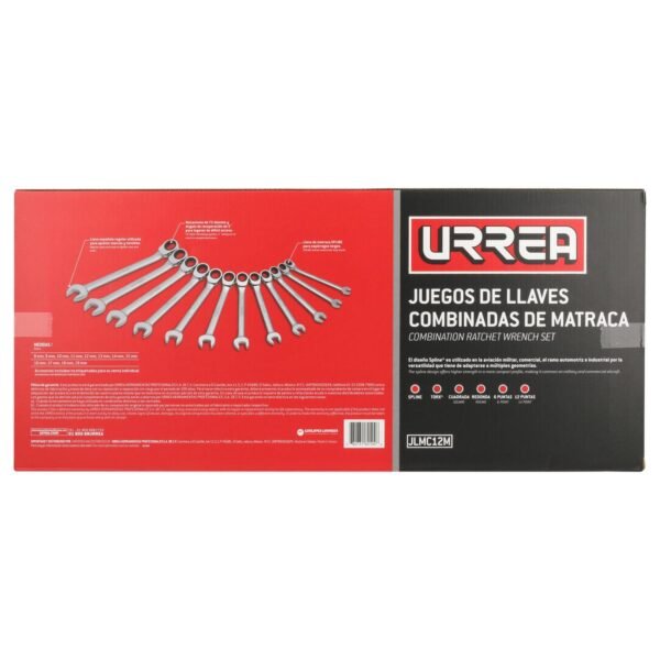 Juego de llaves combinadas pulido espejo de matraca spline met,12 pts,12 pz en caja plast Urrea