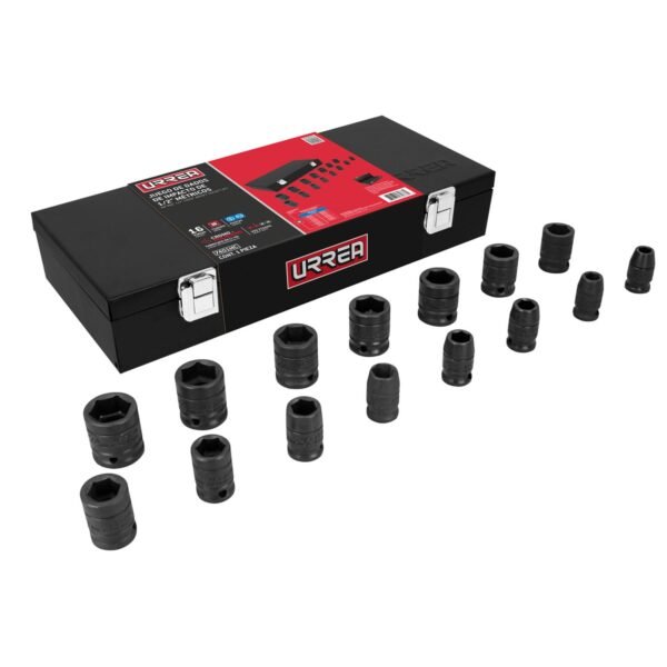 Juego de dados de impacto cuadro de 1/2", 6 puntas, metricos, 15 piezas Urrea