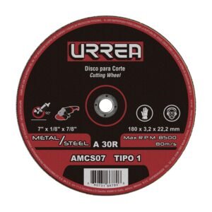 Disco abrasivo tipo 1 para metal 7" x 1/8" Urrea