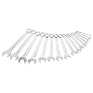 Juego de llaves combinadas pulido espejo en pulgadas, 12 puntas, 16 piezas en rack Surtek