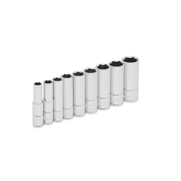 Juego de dados largos cuadro de 1/4", 6 puntas, metricos, 9 piezas Urrea