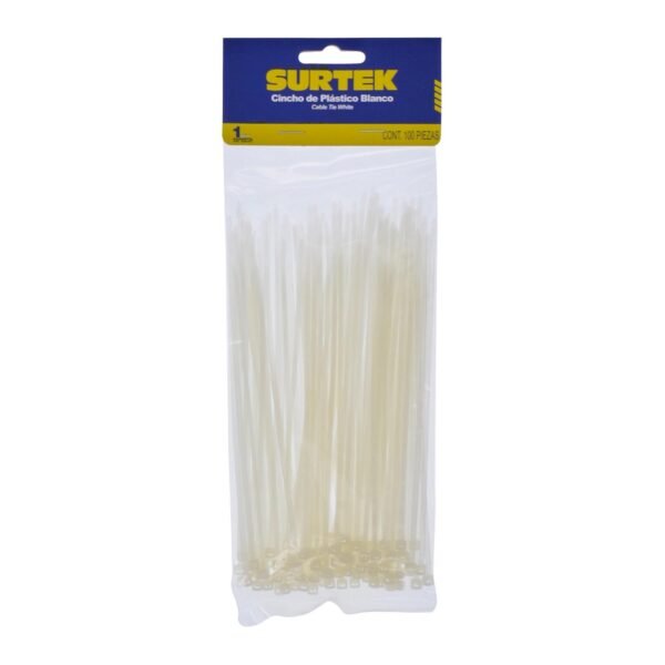 Cinchos plasticos 100 x 2.5 mm, tension 8 kg de 100 piezas, color natural Surtek