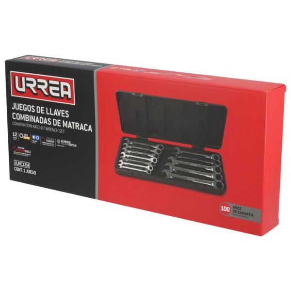 Juego de llaves combinadas pulido espejo de matraca spline met,12 pts,12 pz en caja plast Urrea