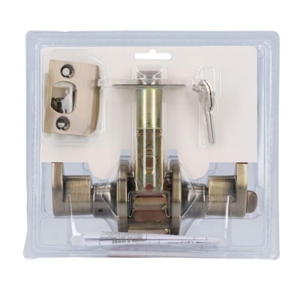 68813421 Manija tubular curva funcion entrada y recamara, laton antiguo, llave estandar, blister Lock
