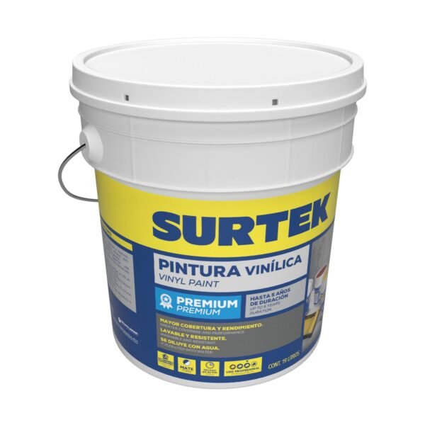 Cubeta de pintura vinilica premium 19 Lt color amarillo intenso Surtek