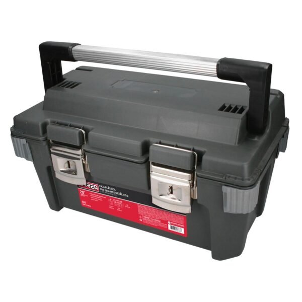 Caja portaherramientas plastica con broches metalicos color negro 20" x 11" x 10" Urrea