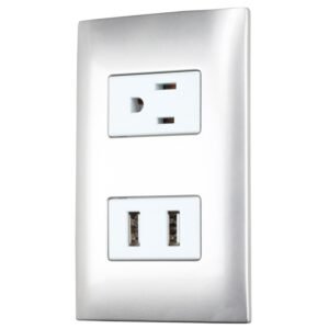 Placa 1 contacto 1 USB doble 1/3, linea Americana, color plata Surtek