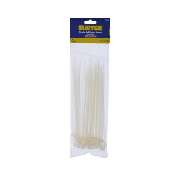 Cinchos plasticos 160 x 4.8 mm, tension 27 kg de 50 piezas, color natural Surtek