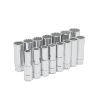 Juego de dados largos cuadro de 1/2", 12 puntas, metricos, 15 piezas Urrea