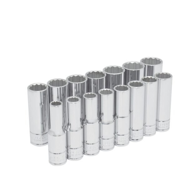 Juego de dados largos cuadro de 1/2", 12 puntas, metricos, 15 piezas Urrea