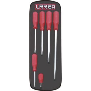 Juego de destornilladores con mango rojo, combinados, 6 piezas en estuche Urrea