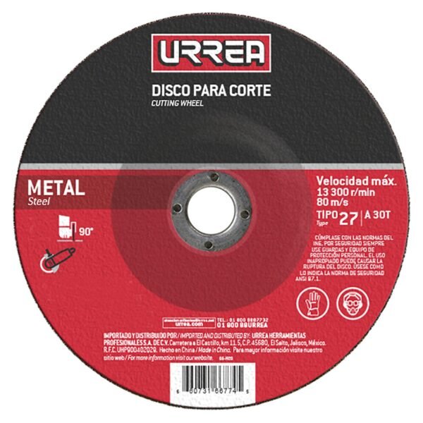 68800660 Disco abrasivo tipo 27 para metal 7" x 1/8" Urrea
