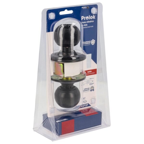 Pomo cilindrico bola funcion baño, acero negro, llave estandar Prolok