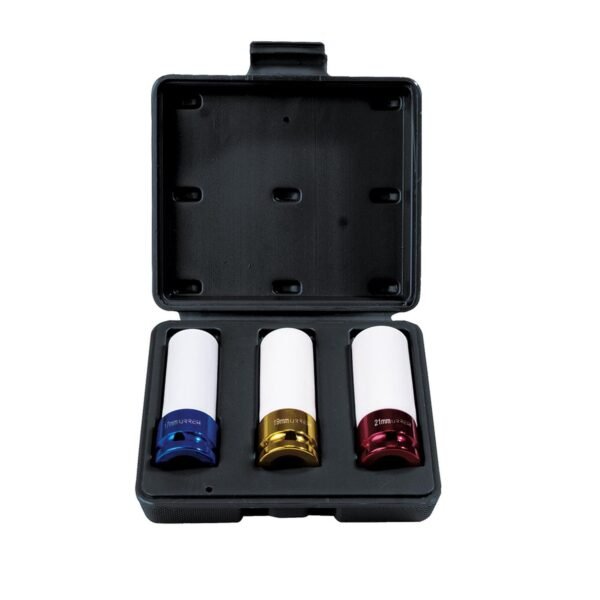 Juego de dados de impacto metricos cuadro de 1/2" con proteccion Nylamid, 3 piezas Urrea