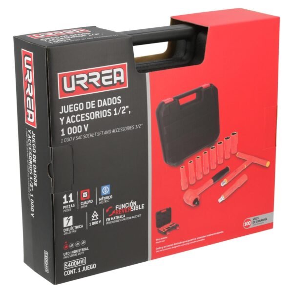 68808291 Juego de dados y accesorios cuadro de 1/2" metricos para 1000 V, 11 piezas Urrea