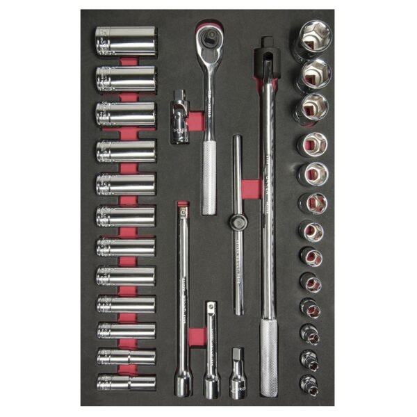 Juego de dados cortos,largos y accesorios cuadro de 1/2" en pulgadas 32 piezas, CH310-C Urrea