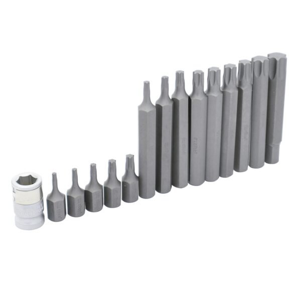 Juego de puntas torx cortas y largas hexagono de 3/8" con adaptador, 15 piezas en blister Urrea